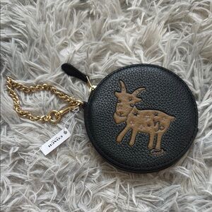 Coach Black Zodiac Capricorn Leather Coin Purse with Gold Chain